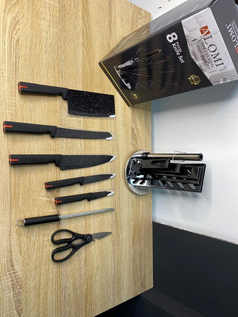 SET DE CUCHILLOS BASE GIRATORIA DE ACERO INOXIDABLE