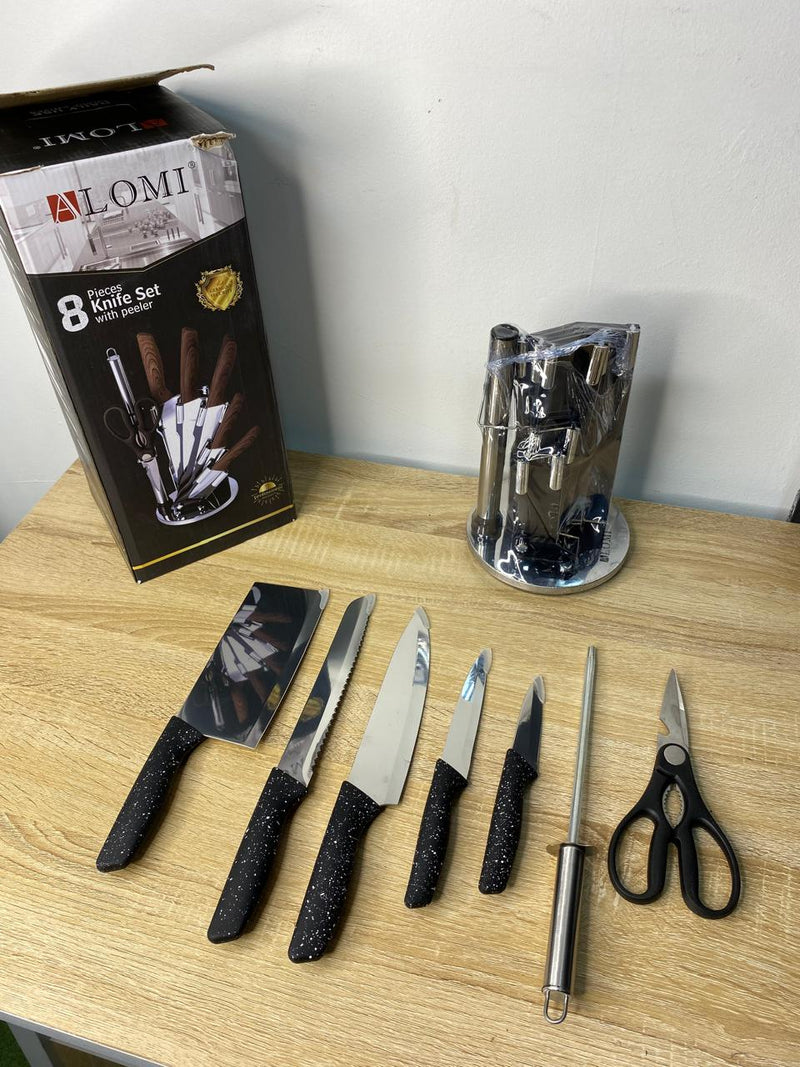 SET DE CUCHILLOS BASE GIRATORIA DE ACERO INOXIDABLE