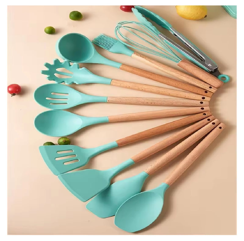 SET DE CUCHILLOS KIT 19 PIEZAS DE SILICONA MADERA, PLÁSTICO, ACERO INOXIDABLEDE