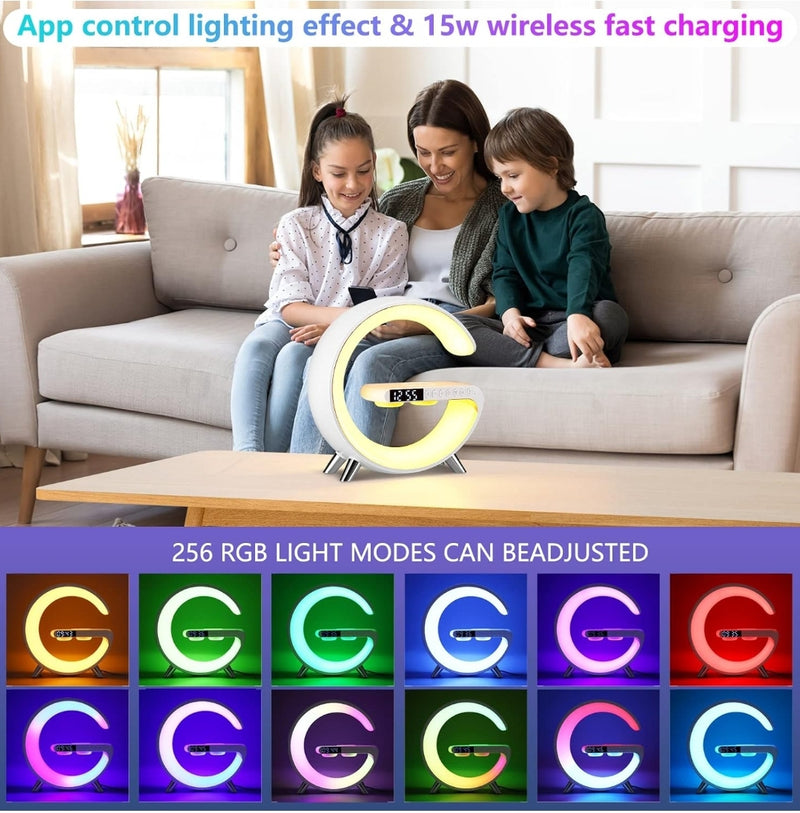 PARLANTE LAMPARA G RELOJ DIGITAL-ALTAVOZ INTELIGENTE MULTIFUNCIONAL CON LUZ NOCTURNA, CARGA INALÁMBRICA Y RELOJ DESPERTADOR