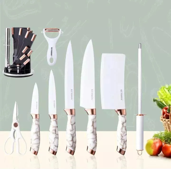 SET DE CUCHILLOS X 8 PIEZAS  DE ACERO INOXIDABLE