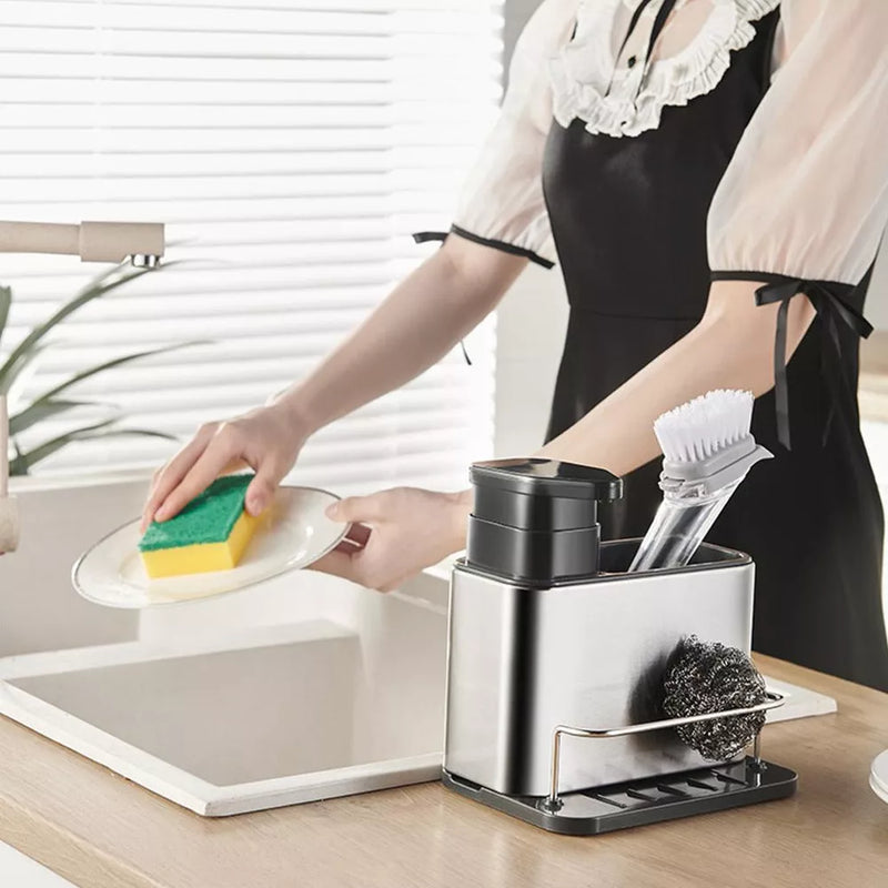 DISPENSADOR DE JABÓN CON SOPORTE - ORGANIZA TU ESPACIO DE FORMA INTELIGENTE