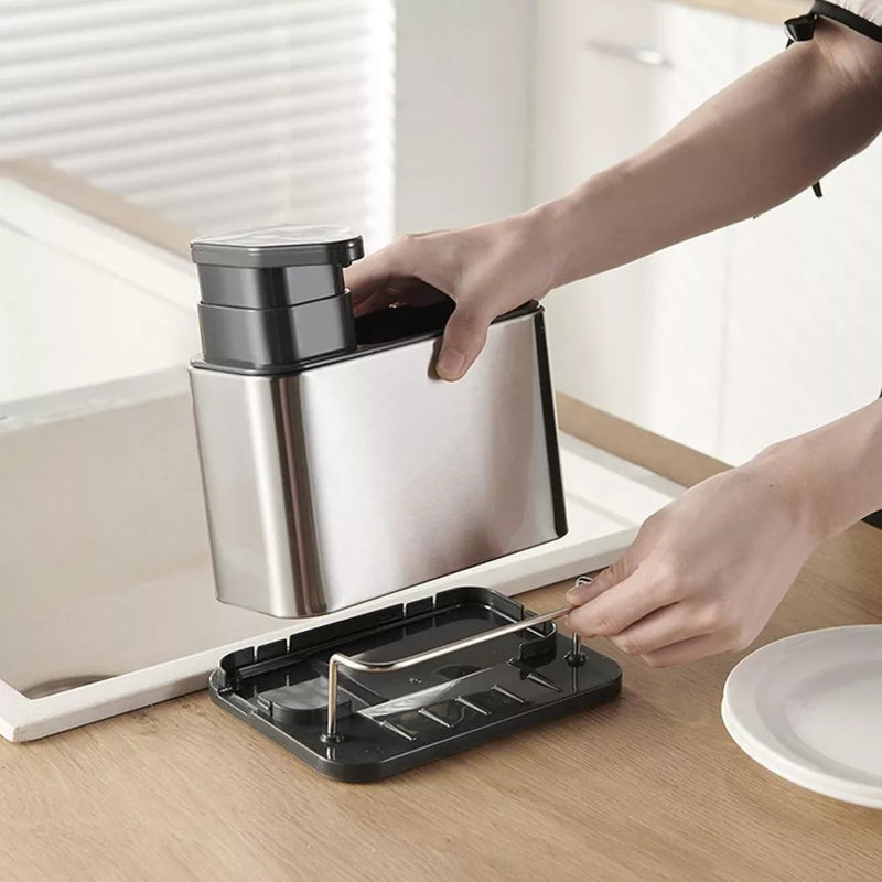 DISPENSADOR DE JABÓN CON SOPORTE - ORGANIZA TU ESPACIO DE FORMA INTELIGENTE