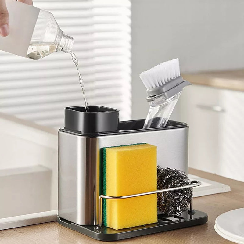 DISPENSADOR DE JABÓN CON SOPORTE - ORGANIZA TU ESPACIO DE FORMA INTELIGENTE