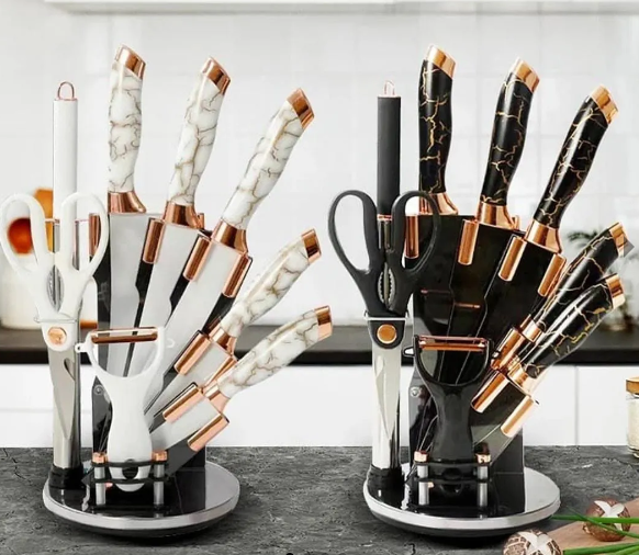 SET DE CUCHILLOS X 8 PIEZAS  DE ACERO INOXIDABLE