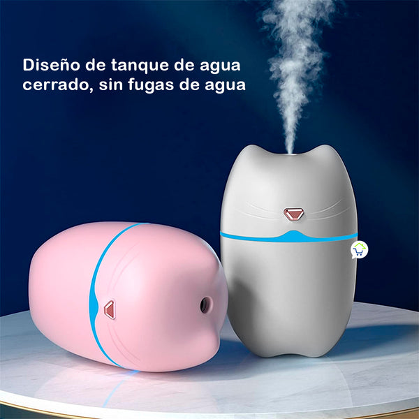 MINI HUMIDIFICADOR USB GATO LUZ LED A6 AROMATIZA, HUMIDIFICA Y DECORA