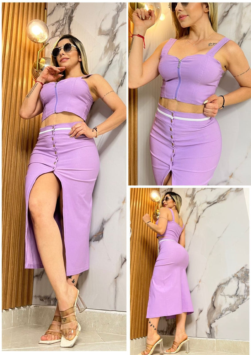 CONJUNTO  FALDA Y BLUSA BENGALINA LICRADA