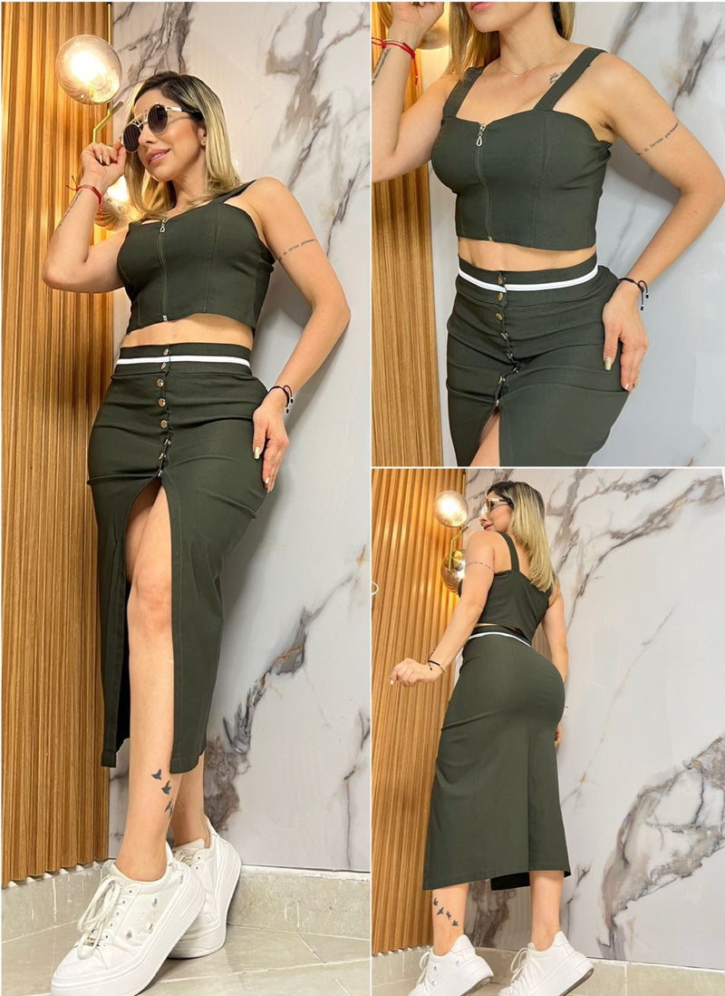 CONJUNTO  FALDA Y BLUSA BENGALINA LICRADA