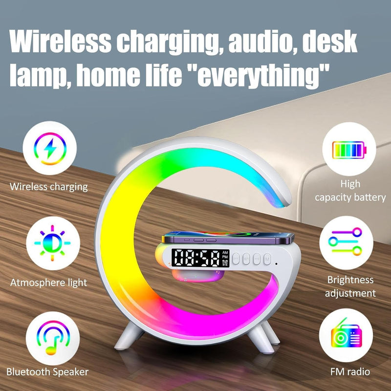 PARLANTE LAMPARA G RELOJ DIGITAL-ALTAVOZ INTELIGENTE MULTIFUNCIONAL CON LUZ NOCTURNA, CARGA INALÁMBRICA Y RELOJ DESPERTADOR